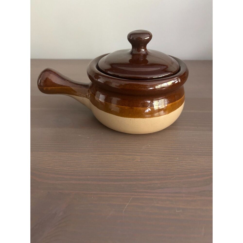 Tri-Colored, Handled Ceramic Soup Bowl With Lid